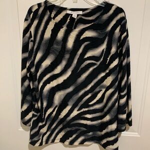 JM Collection Zebra Pattern Long Sleeve Top S